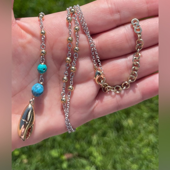 Cole Haan retired Two tone long Y necklace with precious stones and claw charm - Picture 2 of 7